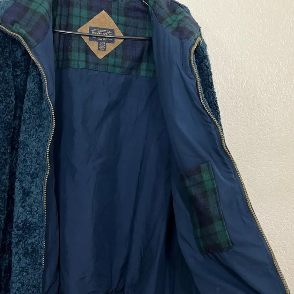 PENDLETON Coat Navy Blue Full Zip Teddy Jacket Wool Plaid Flannel Accents XL